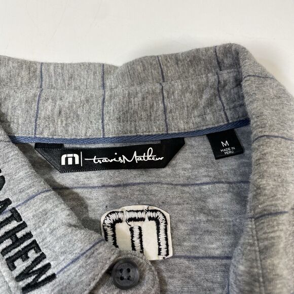 Travis Mathew Men’s Polo Shirt Gray Blue Stripe Golf Tour Embroidered Med - Picture 4 of 7